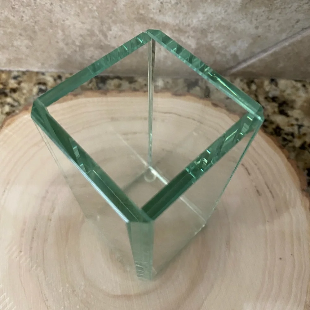 Leeman Atrium Green Glass Desktop Organizer Pen Pencil Holder Thick Beveled Cut